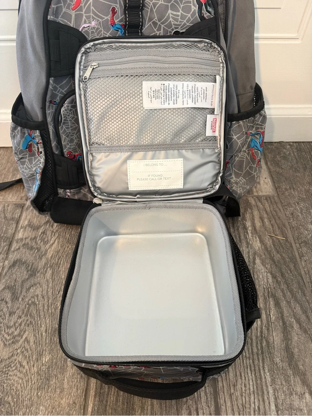Pottery Barn Kids Grey Spider-Man Backpack and Lunch Bag Set